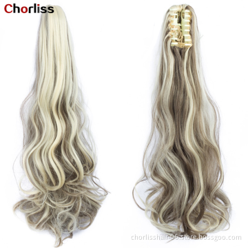 Factory Price High Quality 20 Inch Water Wave Curly Ponytail Hairpiece For Women Synthetic Claw-Clip Ponytail Hair Extensions